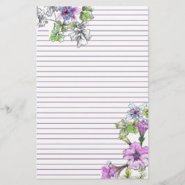 Lila Petunia Watercolor Flowers Lilac Lining Brevpapper