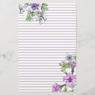 Lila Petunia Watercolor Flowers Lilac Lining Brevpapper