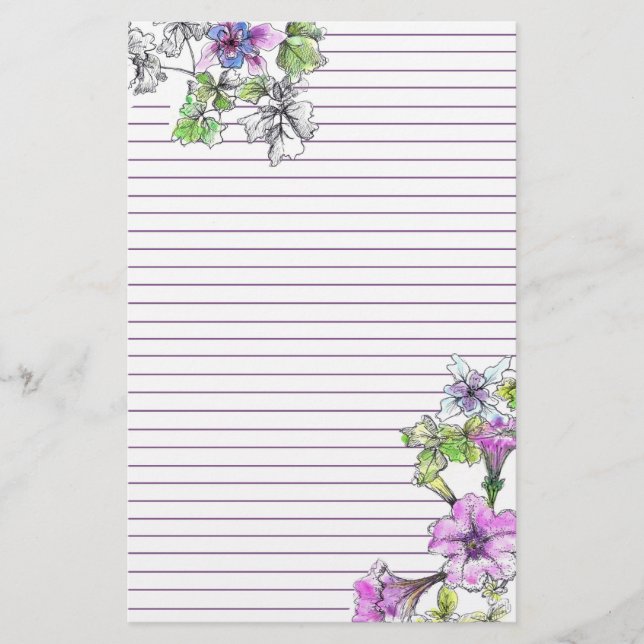 Lila Petunia Watercolor Flowers Lilac Lining Brevpapper (Framsida)
