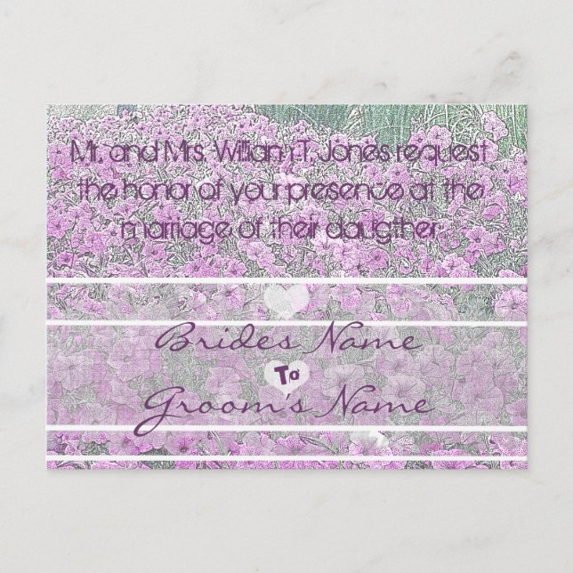 Lila Petunias bröllopsinbjudan Inbjudan Vykort (Framsida)