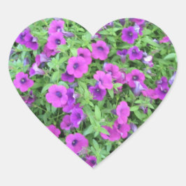 Lila Petunias Stickers - uppsättning med 20 Hjärtformat Klistermärke