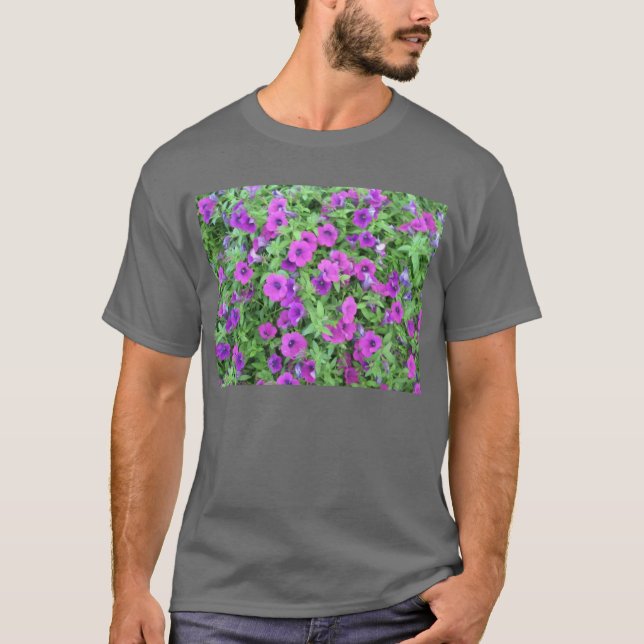 Lila Petunias Vuxen Mörk T-shirt (Framsida)