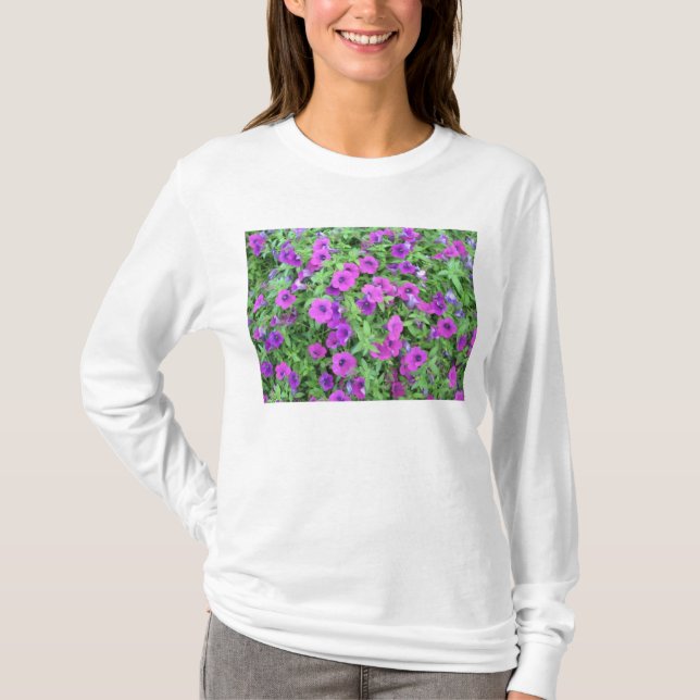 Lila Petunias Womens Hooded Sweatshirt Tee Shirt (Framsida)