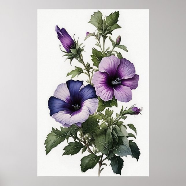 Lila Petunior Blommig Konsttryck Poster (Framsidan)
