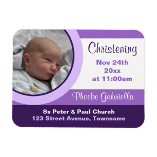 Lila Photo Christening/Baptism Magnet-inbjudan Magnet