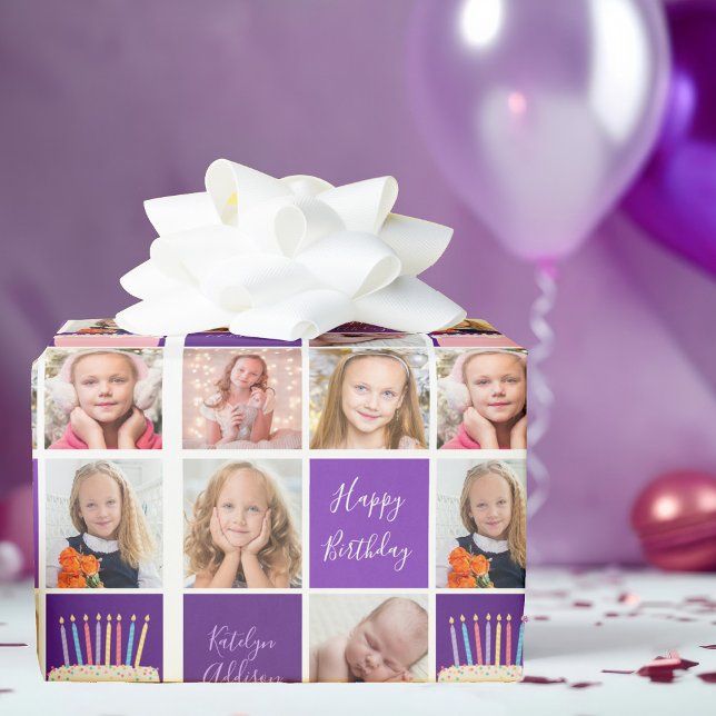 Lila Photo Collage Template Cute Anpassningsbar Bi Presentpapper (Skapare uppladdad)