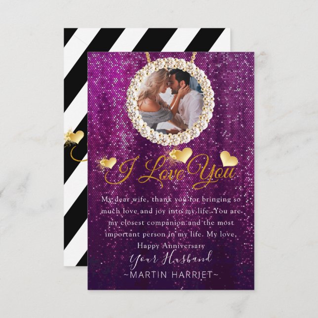 Lila Photo I Kärlek, ditt årskort för frun Tack Kort (Fram/baksida)