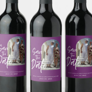 Lila Photo Spara datuminbjudan Vinflaska Etikett