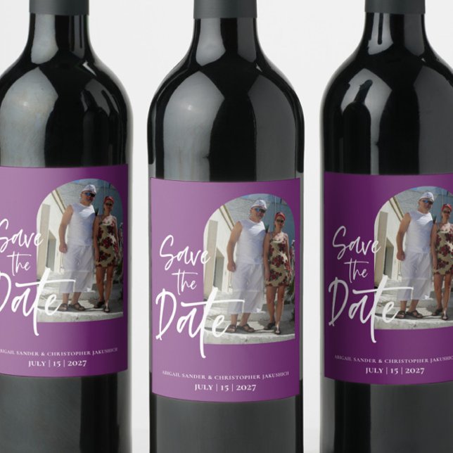 Lila Photo Spara datuminbjudan Vinflaska Etikett (Skapare uppladdad)