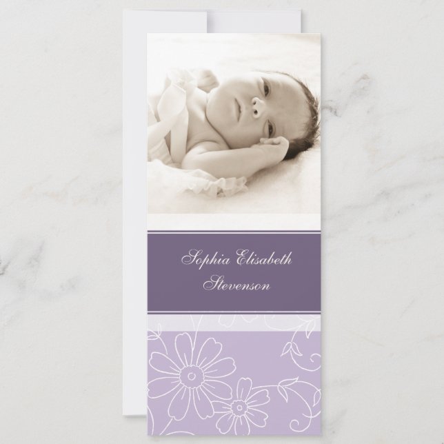 Lila Photo Template Nyfödd bebis Birth Notice Meddelande (Framsida)