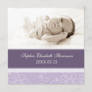 Lila Photo Template Nyfödd bebis Birth Notice Meddelande