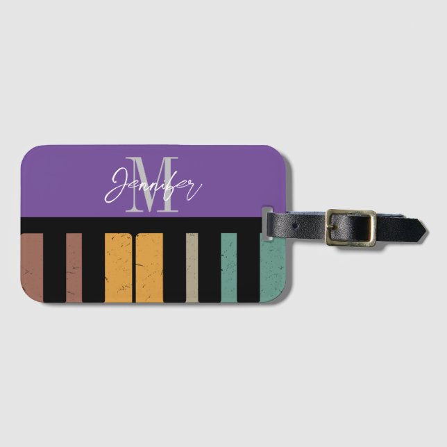 Lila Piano Monogram Namn Personlig Bagagebricka (Framsida horisontal)