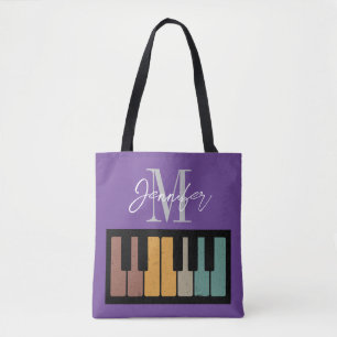 Lila Piano Monogram Namn Personlig Tygkasse
