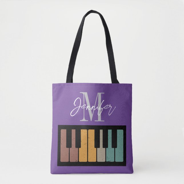 Lila Piano Monogram Namn Personlig Tygkasse (Framsida)