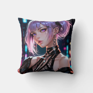 Lila Pigtail Anime Girl Kudde