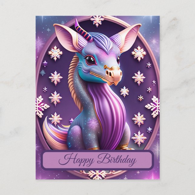 Lila Pink Drache, fantasievolle Digital Art Vykort (Framsida)