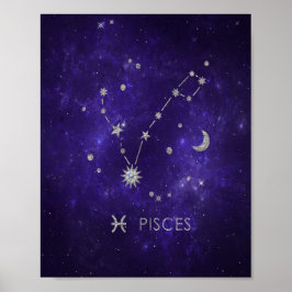 Lila Pisces Zodiac | Kosmiskt astrologi Horoscope Poster
