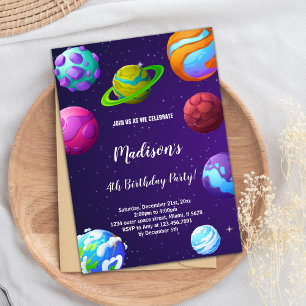 Lila Planets - födelsedag - inbjudan
