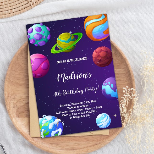 Lila Planets - födelsedag - inbjudan (Purple Planets Birthday Invitations)