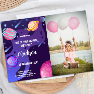 Lila Planets Rymden Birthday Investigation ph Inbjudningar
