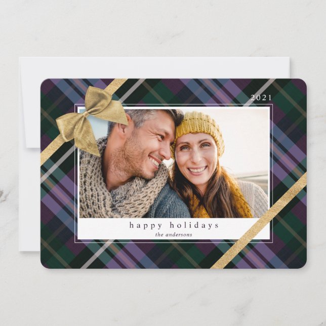 Lila Play Gift Wrapped & Guld Bow - foto Julkort (Framsida)