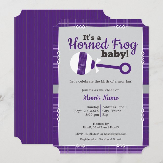 Lila Play Horned Frog Baby Shower Inbjudningar (Fram/baksida)