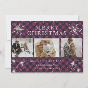 Lila Play Snowflake Photo Collage Julkort