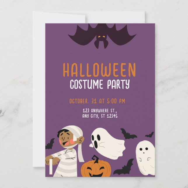 Lila Playful Halloween Costume Party Inbjudningar (Framsida)