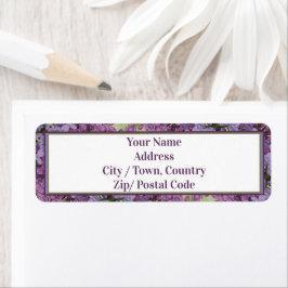 Lila plommon och grönt mönstrad returadress etikett