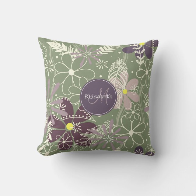 lila plommonlilaxfjädrar blommor mönster kudde (Framsida)