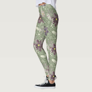 lila plommonlilaxfjädrar blommor mönster leggings