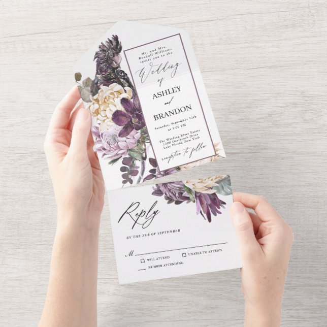 Lila Plum Boho Luxurious Tropical Blommigt Bröllop (Tearaway)