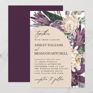 Lila Plum Boho Tropical Blommigt Bröllop Inbjudningar