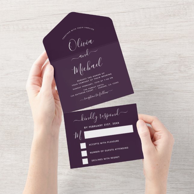 Lila Plum Bröllop Modern Typografi OSA (Avrivbar del)