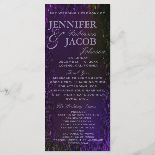 Lila Plum-Bröllopsprogram Program (Framsida)