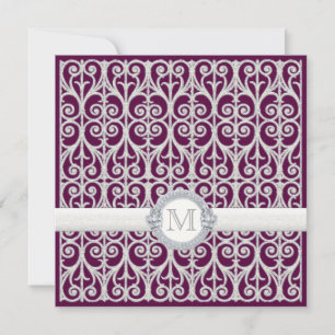 Lila Plum Diamonds & Snöre, Monogrammed Bröllop Inbjudningar