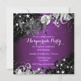Lila plum Gnistra Magic Night Masquerad Party Inbjudningar