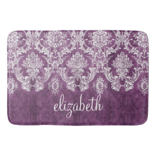 Lila Plum Grunge Damask Pattern med Namn Badrumsmatta