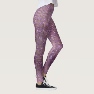 Lila Plum Guld Metallic Diamond Sparkly Leggings