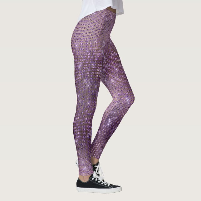 Lila Plum Guld Metallic Diamond Sparkly Leggings (Höger)