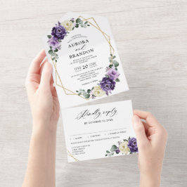 Lila Plum Ivory Guld Blommigt Geometric Bröllop