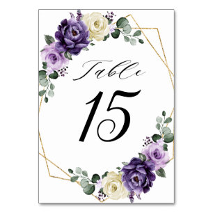 Lila Plum Ivory Guld Blommigt Geometric Bröllop Bordsnummer