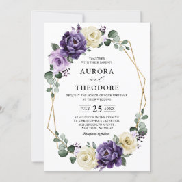 Lila Plum Ivory Guld Blommigt Geometric Bröllop Inbjudningar