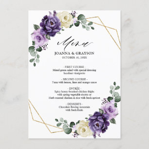Lila Plum Ivory Guld Blommigt Geometric Bröllop Meny