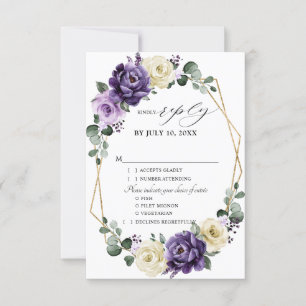 Lila Plum Ivory Guld Blommigt Geometric Bröllop OSA Kort