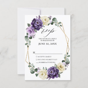 Lila Plum Ivory Guld Blommigt Geometric Bröllop OSA Kort