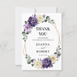 Lila Plum Ivory Guld Blommigt Geometric Bröllop Tack Kort