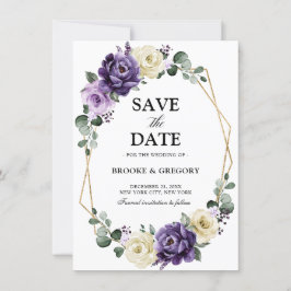Lila Plum Ivory Guld Geometric Save Date