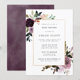 Lila Plum Mauve Rosa Blommigt Baby Shower Inbjudningar
