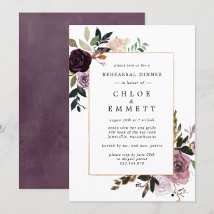 Lila Plum Mauve Rosa ros Rehearsal Dinner Inbjudningar